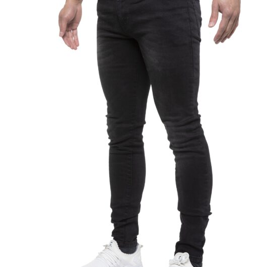 ETO | Mens Designer Slim Skinny Fit Stretch Jeans - Black / 28W / Short