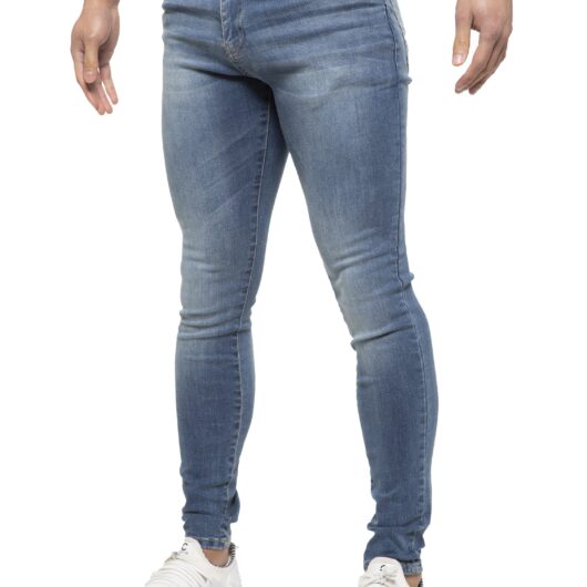 ETO | Mens Designer Slim Skinny Fit Stretch Jeans - Light Blue / 28W / Short
