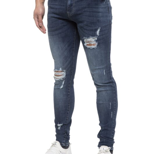 ETO | Mens Skinny Ripped Jeans - Mid Stonewash / 28W / Short