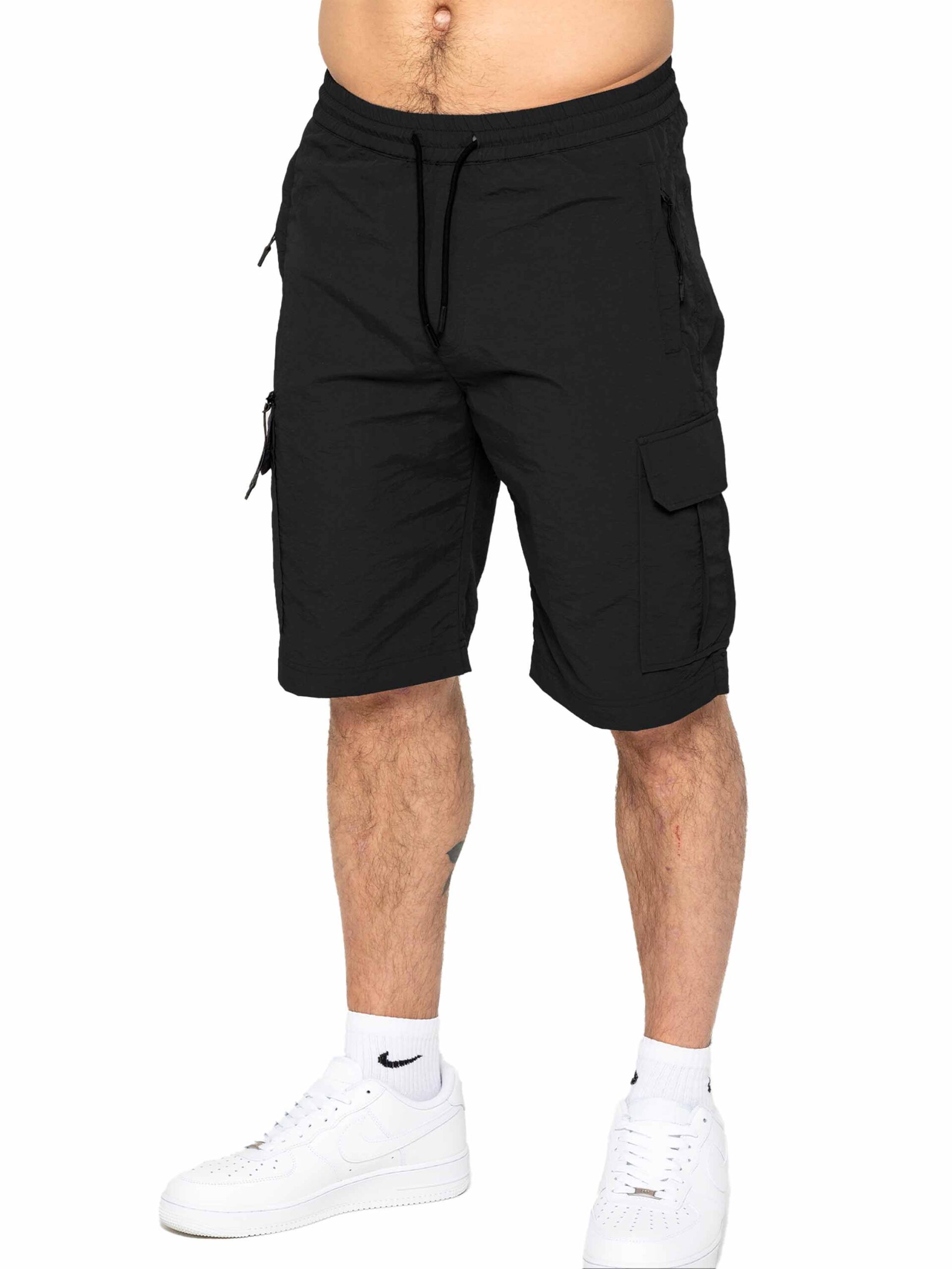 Enzo | Mens Poly Cargo Shorts - Black / S