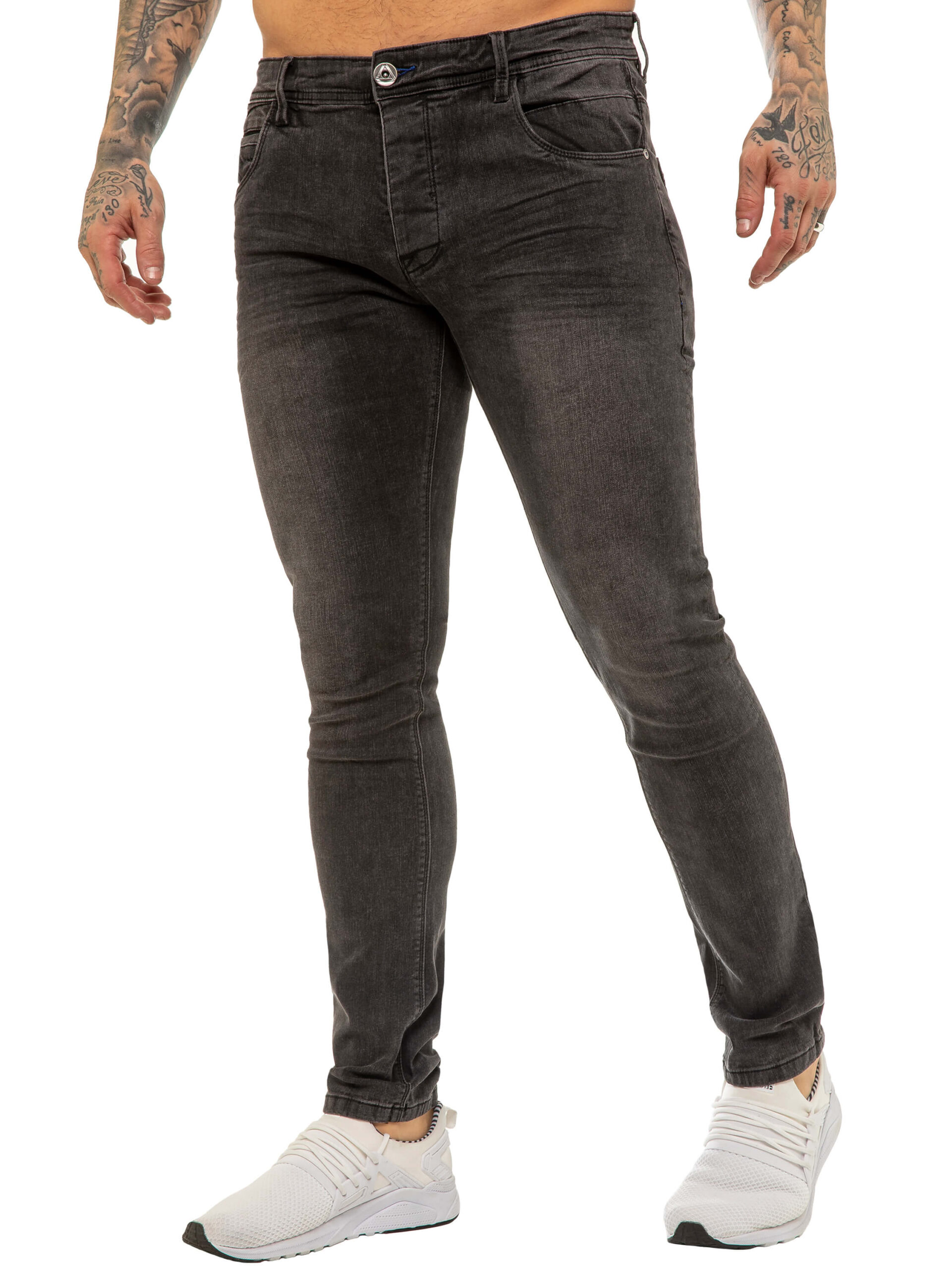 ETO | Mens Designer Basic Hyperstretch Blue Jeans - Grey / 28W / Short (30")