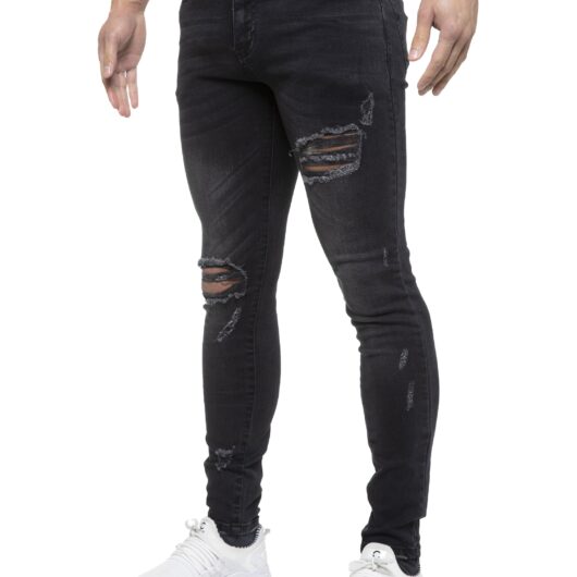 ETO | Mens Skinny Ripped Jeans - Black / 28W / Short