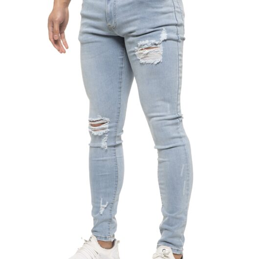 ETO | Mens Skinny Ripped Jeans - Light Stonewash / 28W / Short