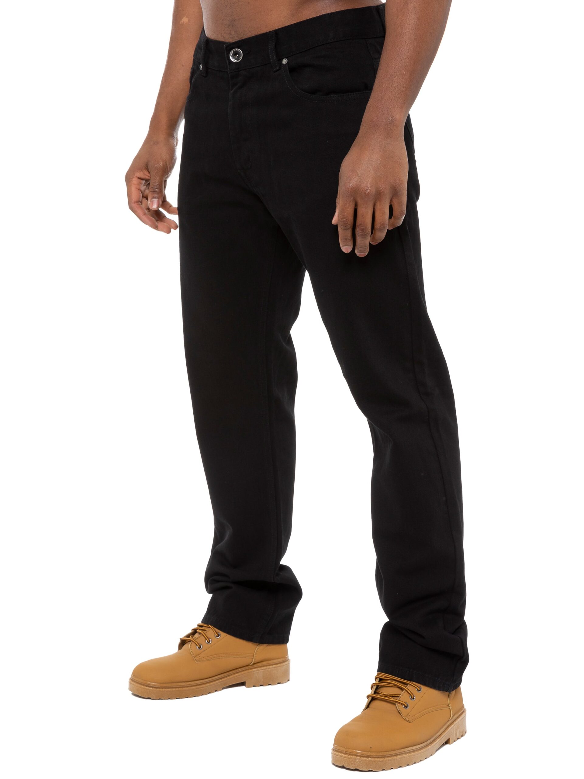 Enzo | Mens Regular Straight Leg Jeans - Black / 28W / Short (30")